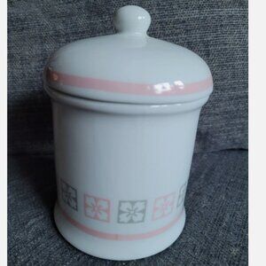 Ceramic White Stripes Sugar Container with lid - Never Used - Scentproof Stash